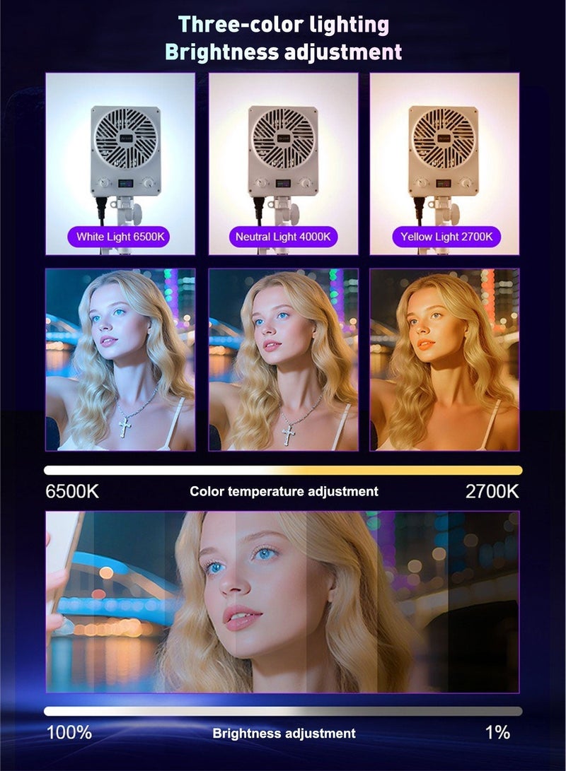 Glanfen 220W RGB COB LED Video Light (White Edition) - Aesthetic Studio Photography & Beauty Live Streaming Light with Bowens Mount, APP Smart Control, 2700K-6500K Bi-Color, CRI 95+, 32 Scene FX for YouTube & Vlog - Image 4