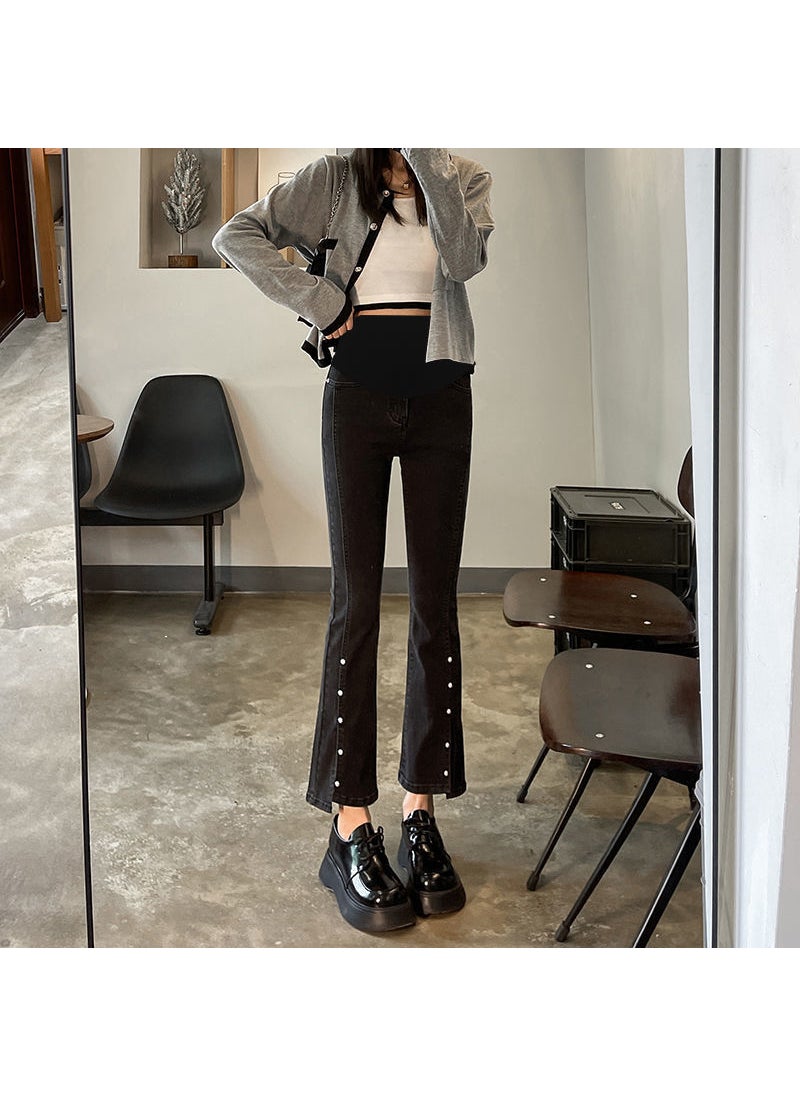 Generic Maternity Jeans Spring Split Flare Leggings 2023 Fashion Blue [regular]]  - Image 2