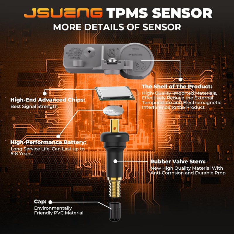 Jsueng TPMS Sensor GM, 315Mhz Tire Pressure Monitoring System Sensor Compatible for Chevy Silverado Buick Cadillac GMC Pontiac Saturn Saab Replaces 13581558 13586335 13598771 13598772 Set of 4 - Image 4
