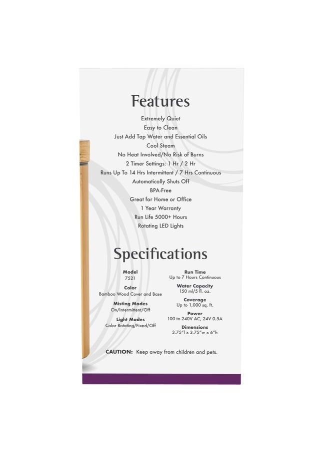 NOW Essential Oils, Ultrasonic Real Bamboo Aromatherapy Oil Diffuser, Extremely Quiet, Heat Free and Easy to Clean, Color Changing LED Diffuser - Image 2