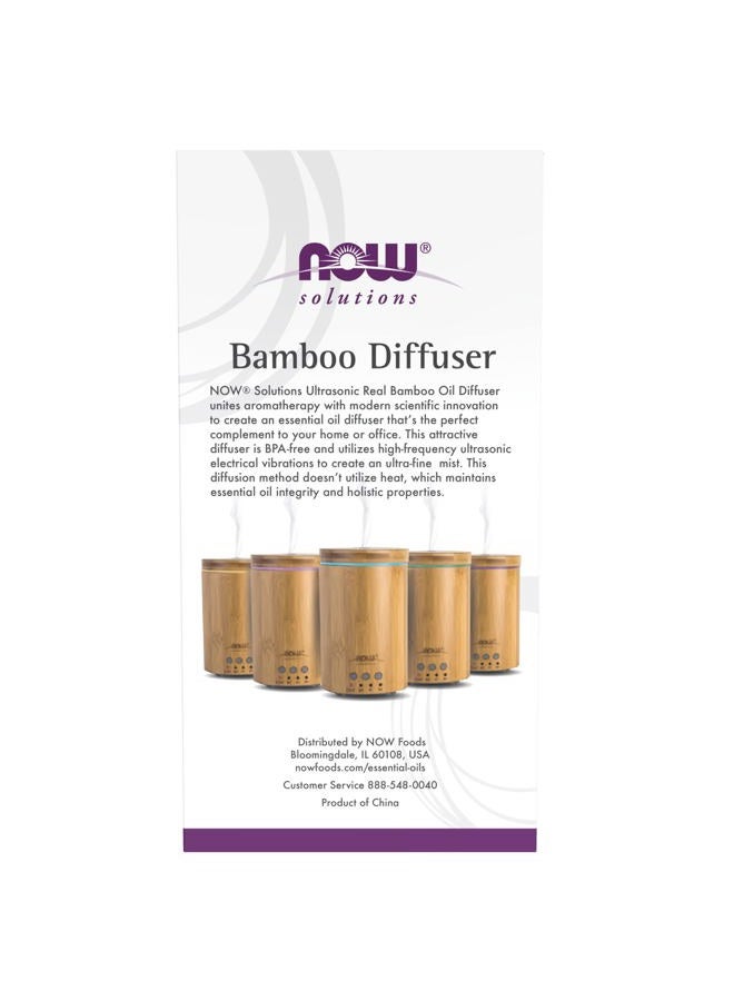 NOW Essential Oils, Ultrasonic Real Bamboo Aromatherapy Oil Diffuser, Extremely Quiet, Heat Free and Easy to Clean, Color Changing LED Diffuser - Image 3