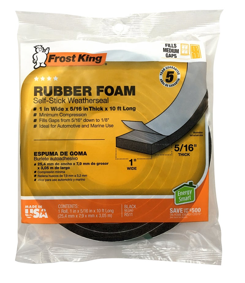 Frost King P Self-Stick Rubber Foam Weatherseal, 1" W, 5/16" T, 10 ft L, Black - Image 2