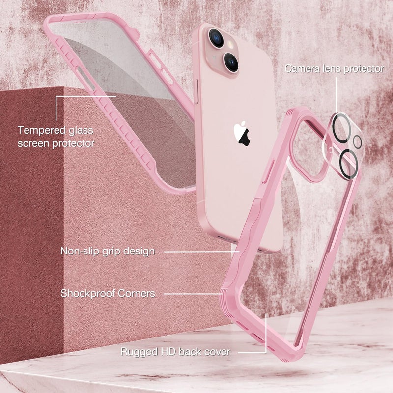 CENHUFO Privacy for iPhone 15 Case, Full Body Phone Case with Built-in 9H Tempered Glass Privacy Screen Protector and Camera Lens Protector, Anti Peep Spy Shockproof Bumper Clear Cover - Pink - Image 3