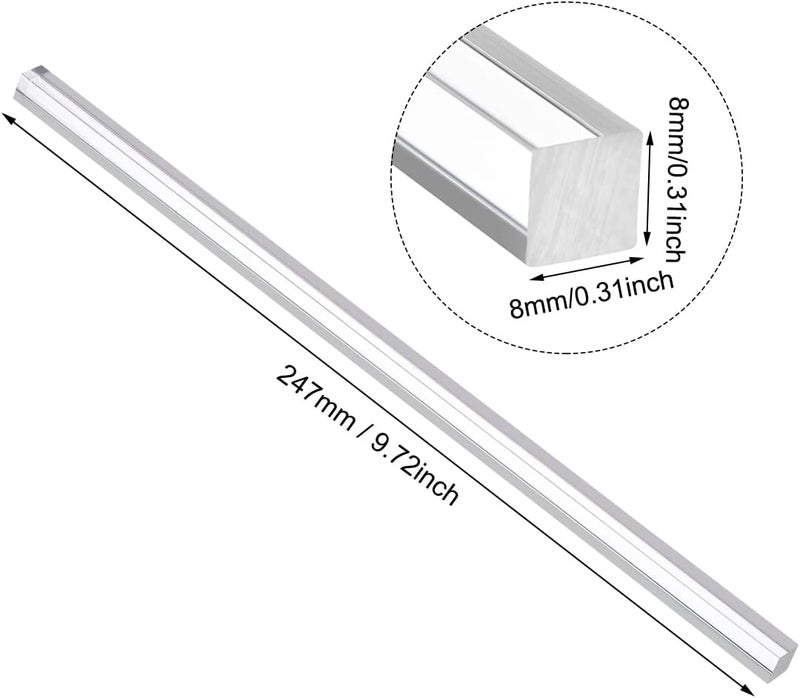 bpa Acrylic Square Rod, Clear, 8mmx8mmx250mm Solid Plastic PMMA Bar Stick 4pcs - Image 2