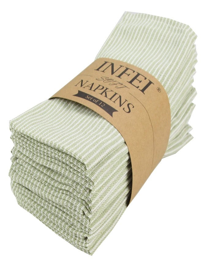 INFEI Narrow Striped Cotton Linen Blended Dinner Cloth Napkins - Set of 12 (40 x 30 cm) - for Events & Home Use (Green) - Image 1