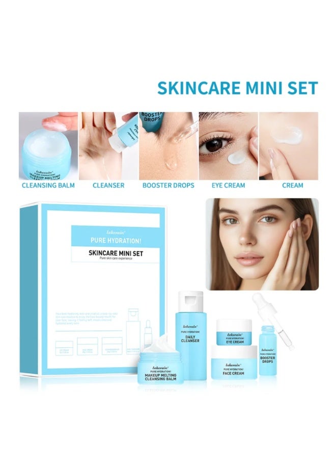 lakerain Pure Hydration Skincare Mini Set Daily Cleanser Makeup Cleansing Balm Face Cream Eye Cream and Booster Drops 5 in 1 Skincare Facial Kit Moisturizing Hydrating Skin Care Face and Eye Cream - Image 3