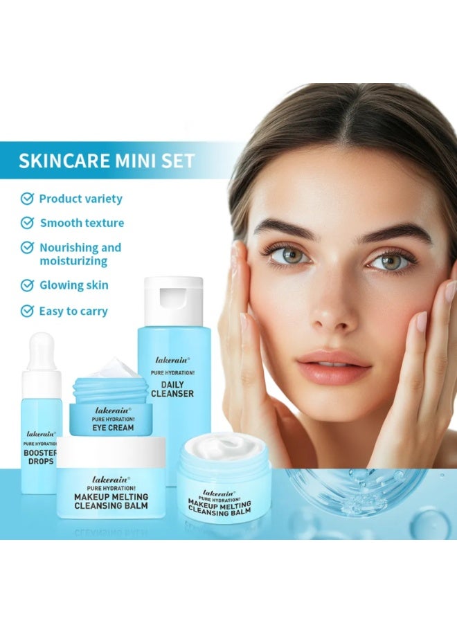 lakerain Pure Hydration Skincare Mini Set Daily Cleanser Makeup Cleansing Balm Face Cream Eye Cream and Booster Drops 5 in 1 Skincare Facial Kit Moisturizing Hydrating Skin Care Face and Eye Cream - Image 4