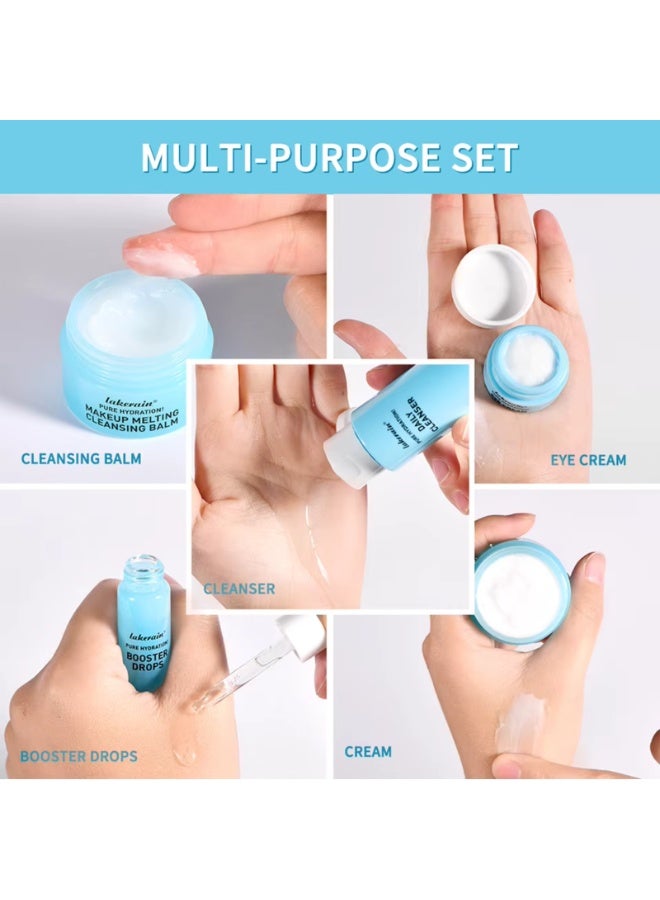 lakerain Pure Hydration Skincare Mini Set Daily Cleanser Makeup Cleansing Balm Face Cream Eye Cream and Booster Drops 5 in 1 Skincare Facial Kit Moisturizing Hydrating Skin Care Face and Eye Cream - Image 5