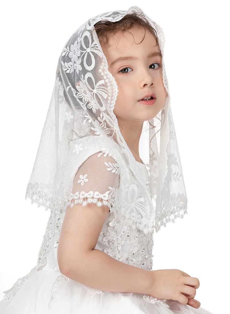 PAMOR First Communion Veils for Girls Lace Chapel Veil Mantilla Veils Latin Lass Church Veil for Catholic Baptism D Shape (White B) - Image 3