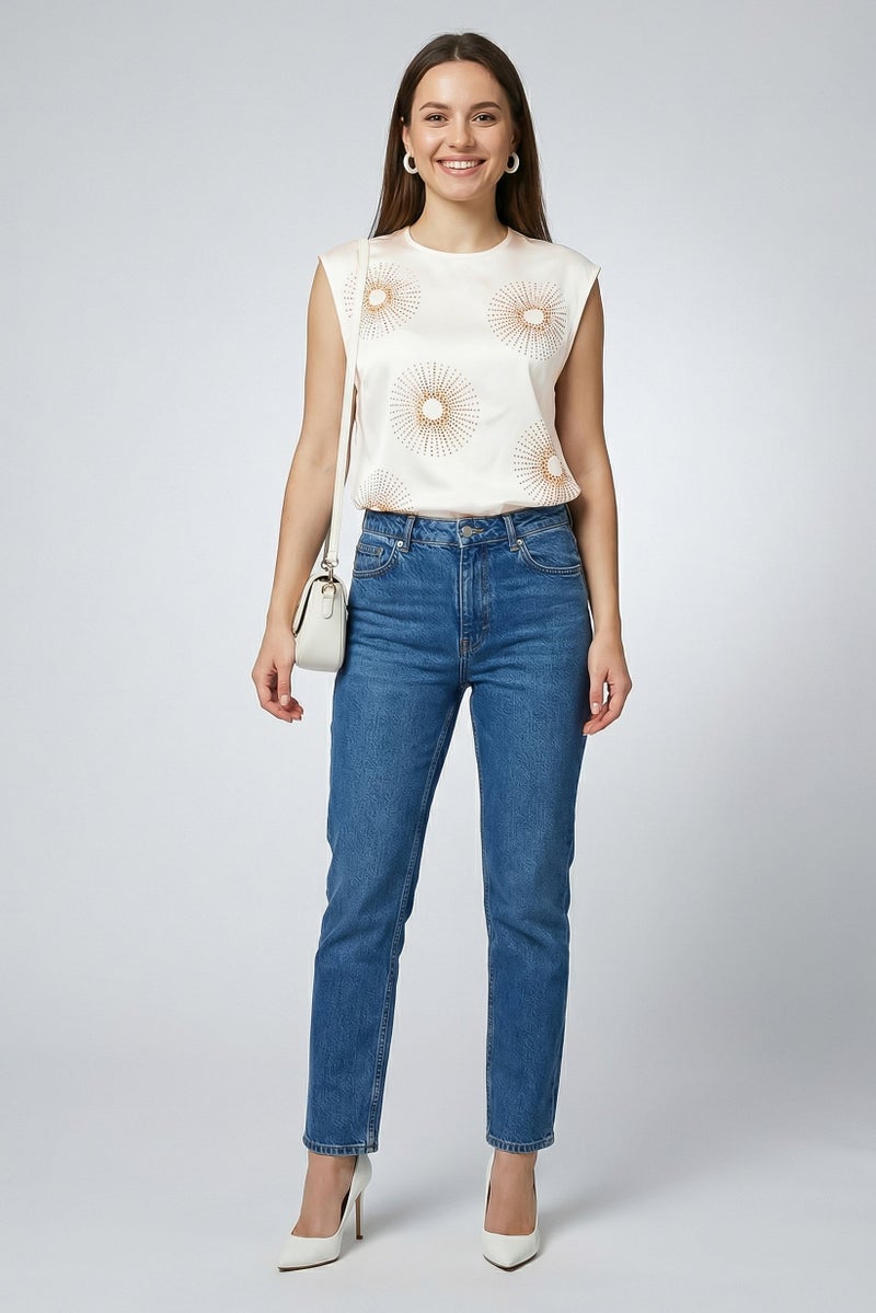 STELLA MCCARTNEY Women Textured Round Neck Sleeveless Top, Cream - Image 2