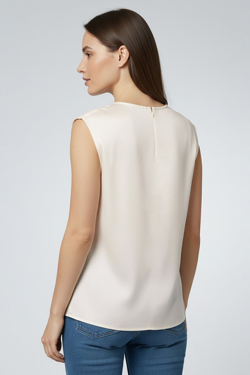 STELLA MCCARTNEY Women Textured Round Neck Sleeveless Top, Cream - Image 5