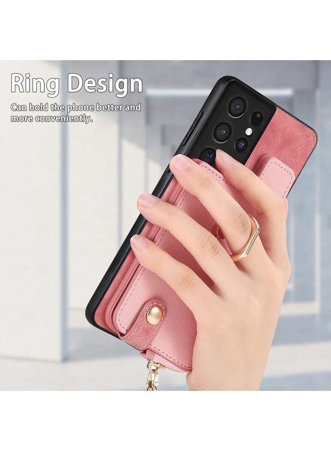 اس-توب جراب لهاتف Samsung Galaxy S21 Ultra 5G مع حلقة جلدية متقاطعة وسحاب عمودي ومحفظة خلفية للهاتف - Image 4