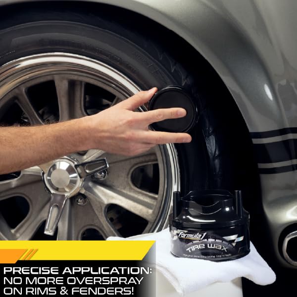 Formula 1 Tire Wax - Long Lasting Tire Gel for Black Glossy Tires, Water Resistant, Also for Plastic Trims and Black Bumper, Foam Applicator Included, 283g - Image 3