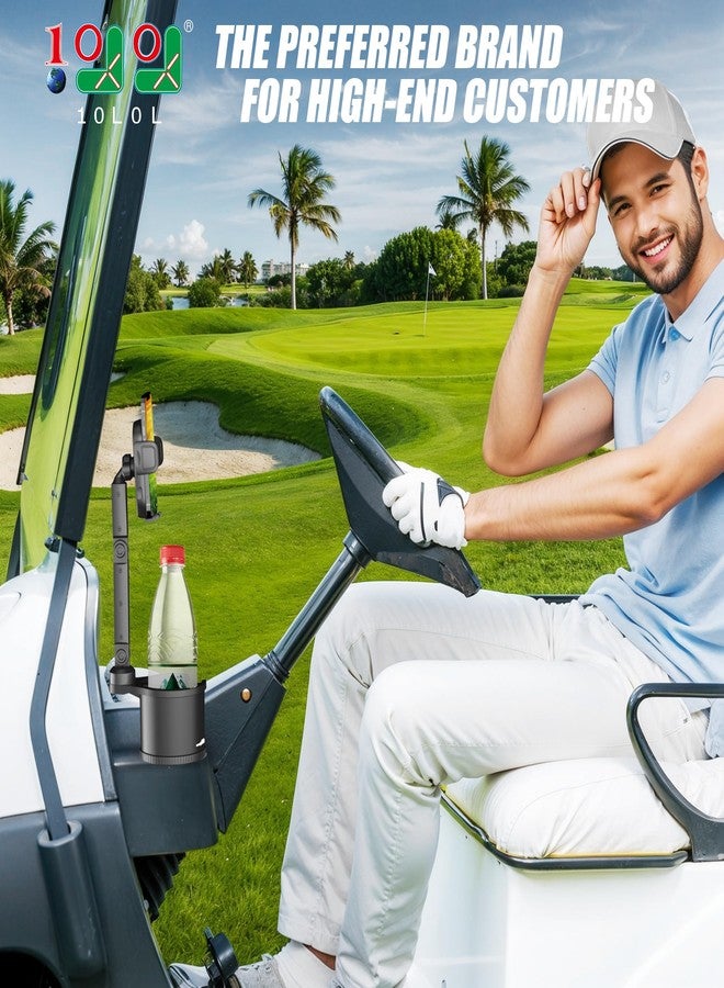 10L0L Updated ABS Golf Cart Cup Holder with Mobile Phone Holder Mount Compatible with Yamaha, EZGO, Club Car Golf Cart Model, 360° Rotatable Stand/One Click to Secure & Release/Expandable - Image 2