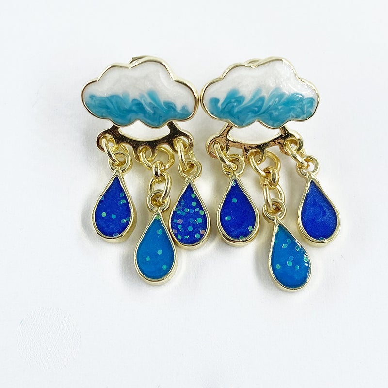 Cloud Raindrop Earrings S925 Silver Studs Dark raindrops