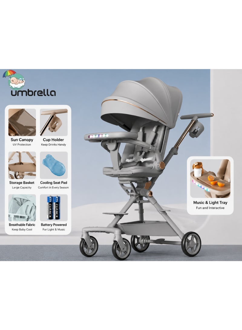 umbrella Lightweight and foldable Umbrella stroller for easy carrying and travel, with a feeding tray and front lights. - Image 1