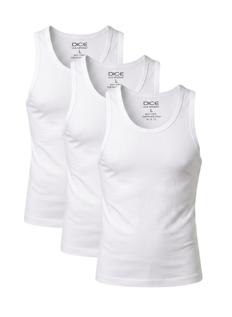 Dice Pack of 3 Cotton Stretch Tank Top for Men - White - Image 1