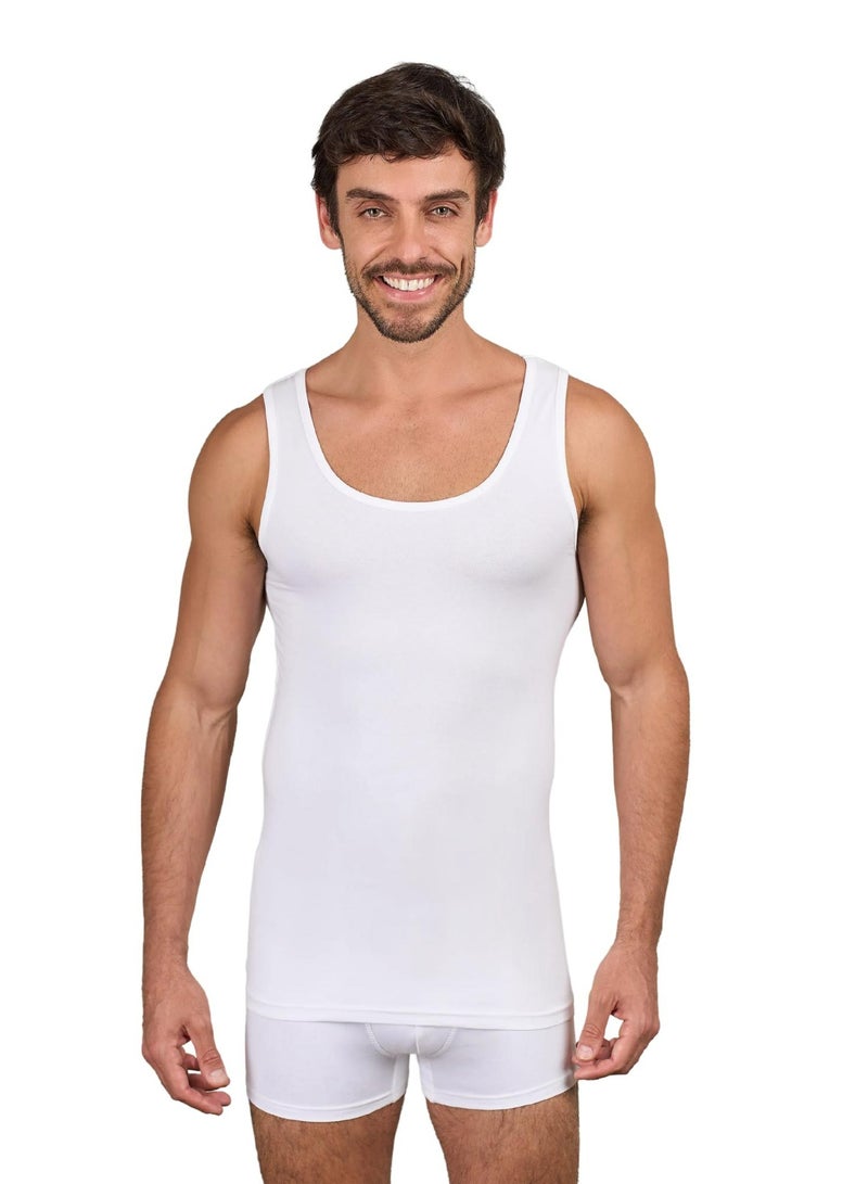 Dice Pack of 3 Cotton Stretch Tank Top for Men - White - Image 2