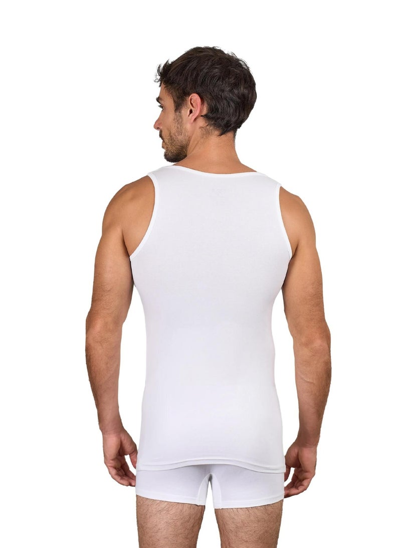 Dice Pack of 3 Cotton Stretch Tank Top for Men - White - Image 3