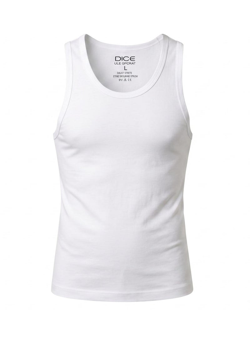Dice Pack of 3 Cotton Stretch Tank Top for Men - White - Image 4