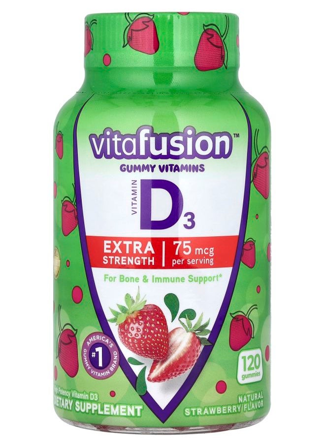 Vitafusion Gummy Vitamins Vitamin D3 Extra Strength Natural Strawberry 75 mcg 120 Gummies (37.5 mcg per Gummy) 