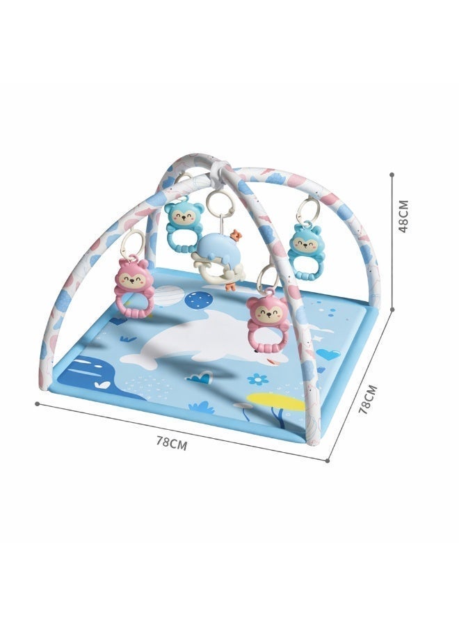 O2. Dolphin Baby Activity Play Mat – Square Blue Gym Blanket with Hanging Toys for Sensory & Motor Development - Image 5