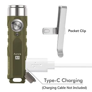 RovyVon Aurora A1 G4 LED Keychain Flashlight, 650 Lumen Super Bright with EDC Pocket-Sized, New Type-C Rechargeable, Momentary On, Lock Mode, Gift for Camping Emergency Outdoor(ArmyGreen) - Image 4
