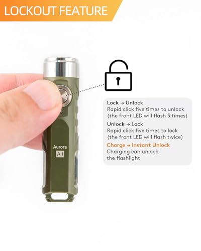 RovyVon Aurora A1 G4 LED Keychain Flashlight, 650 Lumen Super Bright with EDC Pocket-Sized, New Type-C Rechargeable, Momentary On, Lock Mode, Gift for Camping Emergency Outdoor(ArmyGreen) - Image 3