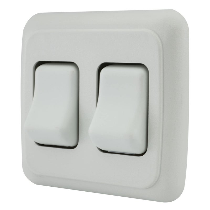 American Technology Components Double SPST On-Off Switch with Bezel, 12-Volt, for RV, Trailer, Camper (White) - Image 1