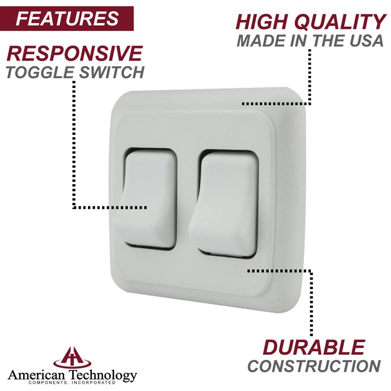 American Technology Components Double SPST On-Off Switch with Bezel, 12-Volt, for RV, Trailer, Camper (White) - Image 3