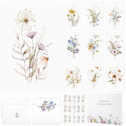 Thboxes Blank Cards and Envelopes, 40 Pack Blank Note Cards 4x6 in Elegant Floral Greeting Card with Sealing Stickers, Note Card and Envelopes Stationary Set for All Occasions (10 Floral Designs) - Image 1
