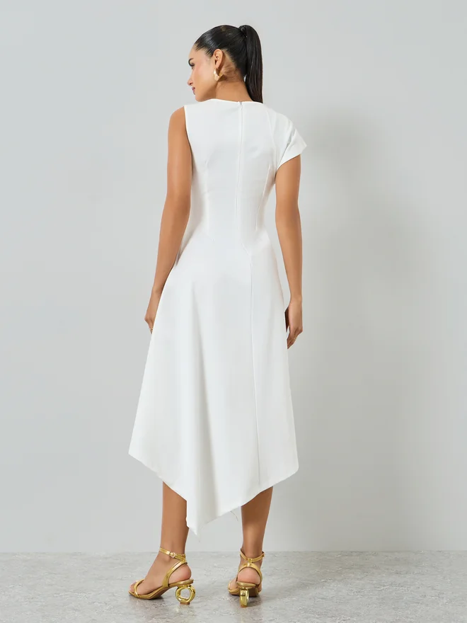 Styli  Styli White Asymmetric Hem Midi Dress for Women | Best Price UAE