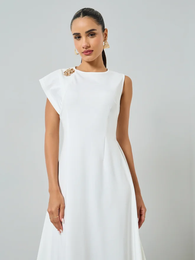 Styli  Styli White Asymmetric Hem Midi Dress for Women | Best Price UAE