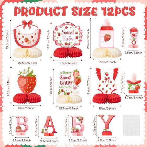 ANGOLIO Strawberry Baby Shower Decorations Honeycomb Centerpieces Spring Easter Gifts 12PCS Berry Sweet Gender Reveal Party Decor Newborn Table Decorations Birthday Favors Sweet Baby Is On The Way - Image 5