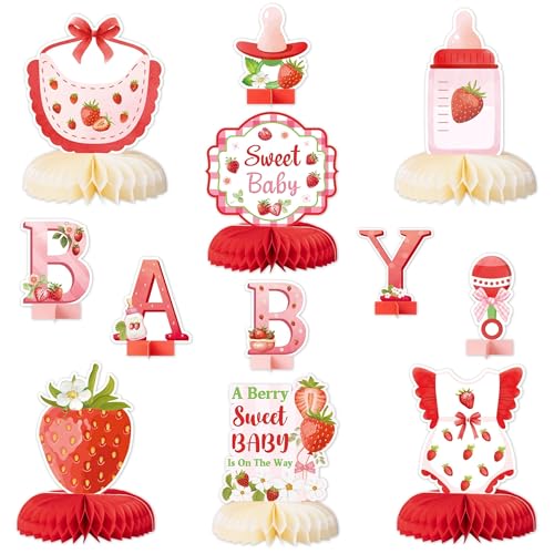 ANGOLIO Strawberry Baby Shower Decorations Honeycomb Centerpieces Spring Easter Gifts 12PCS Berry Sweet Gender Reveal Party Decor Newborn Table Decorations Birthday Favors Sweet Baby Is On The Way - Image 1