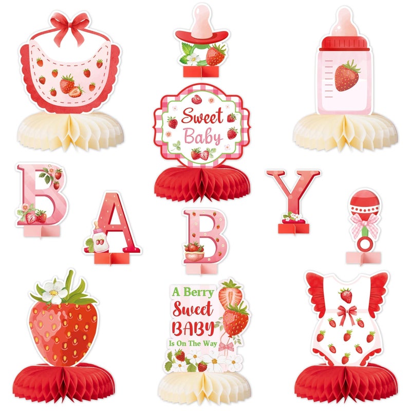 ANGOLIO Strawberry Baby Shower Decorations Honeycomb Centerpieces Spring Easter Gifts 12PCS Berry Sweet Gender Reveal Party Decor Newborn Table Decorations Birthday Favors Sweet Baby Is On The Way - Image 3