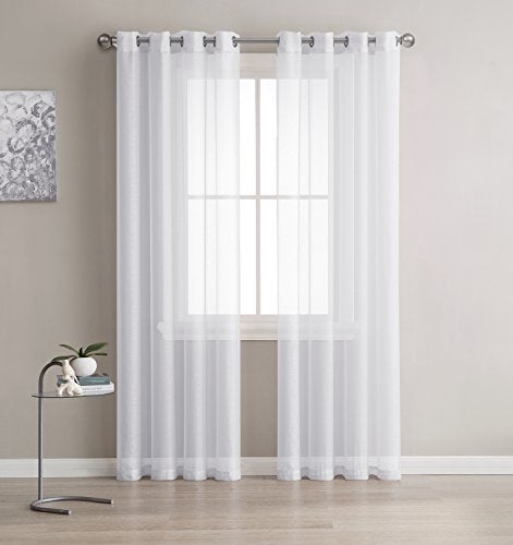 LinenZone Sheer Curtains. Faux Linen White Sheer Curtains. 2 Sheer Curtain Panels in Package. Elegant 108 Inch Curtains for Living Room, Bedroom, Kitchen, Nursery (Karina 54 x 108) - Image 1