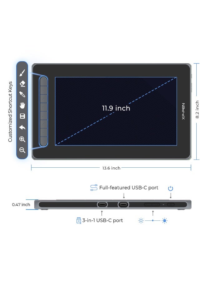 XP-PEN Drawing Tablet with Screen, 12 inch Graphics Tablets Artist 12 2nd, Digital Drawing Pad with X3 Stylus,127% sRGB Full Laminated Drawing Monitor Display for Art Design & Video Editing (Black) - Image 3