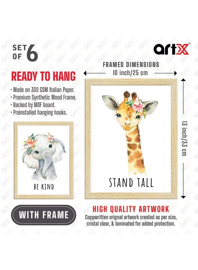 ArtX Wall Paintings For Kids Room, Animals Kids Room Wall Frame, Kids Room Decor, A4 Size, Multicolor, Synthetic Wood, Set Of 6 - Image 3