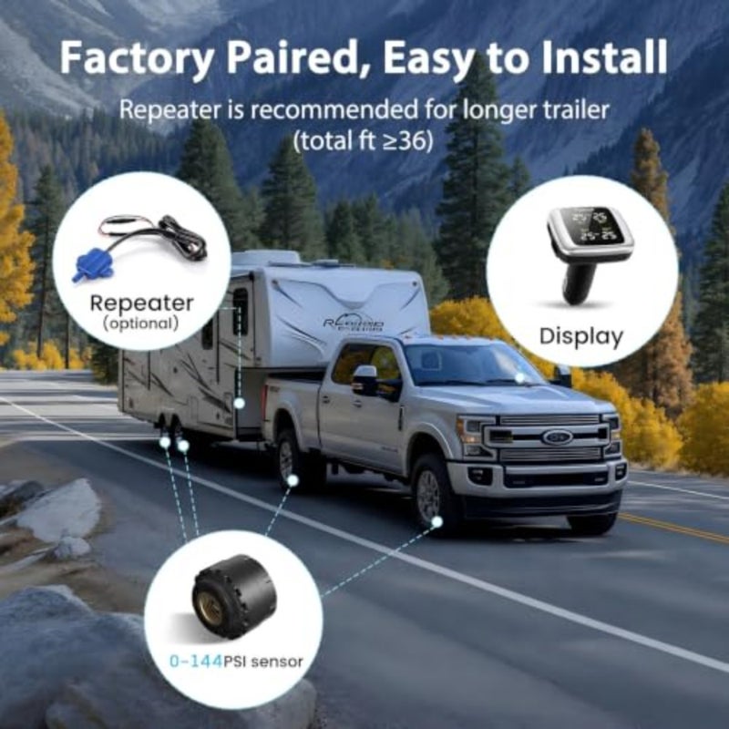 نظام مراقبة ضغط الإطارات TM7، TPMS لاسلكي مع 4 أجهزة استشعار خارجية و6 أوضاع إنذار، شاشة ملونة، نظام مراقبة ضغط الإطارات في الوقت الحقيقي، مثالي لشاحنة RV SUV MPV سيدان 0-87 رطل لكل بوصة مربعة - Image 4