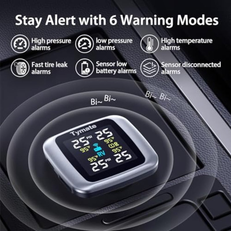 نظام مراقبة ضغط الإطارات TM7، TPMS لاسلكي مع 4 أجهزة استشعار خارجية و6 أوضاع إنذار، شاشة ملونة، نظام مراقبة ضغط الإطارات في الوقت الحقيقي، مثالي لشاحنة RV SUV MPV سيدان 0-87 رطل لكل بوصة مربعة - Image 3