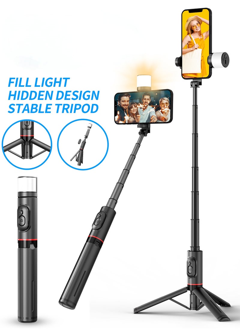 ماركة غير محددة Hidden Design Rotatable Fill Light Bluetooth Tripod Selfie Stick(Aluminium Alloy)  - Image 1