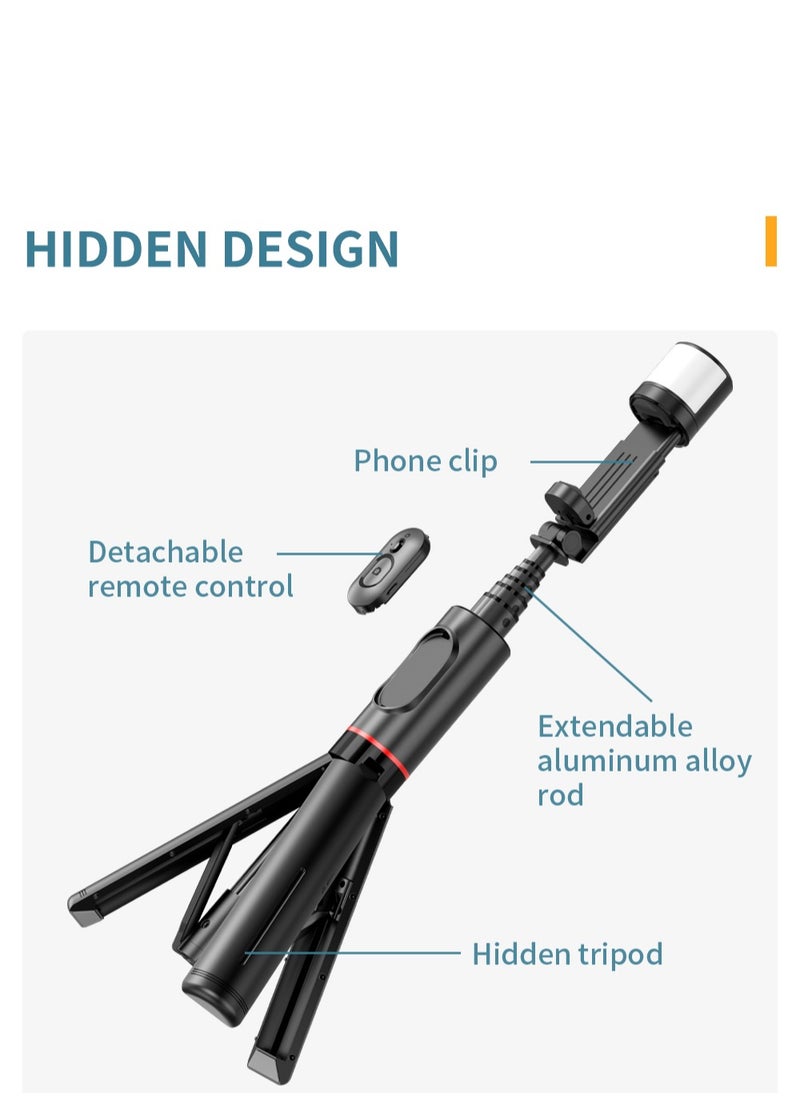 ماركة غير محددة Hidden Design Rotatable Fill Light Bluetooth Tripod Selfie Stick(Aluminium Alloy)  - Image 2