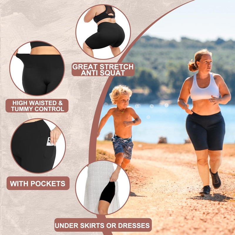 FULLSOFT Plus Size Biker Shorts for Women-High Waist X-Large-4X Tummy Control Womens Shorts with Pockets Leggings Shorts for Yoga Workout(2 Pack Black,3X) - Image 5