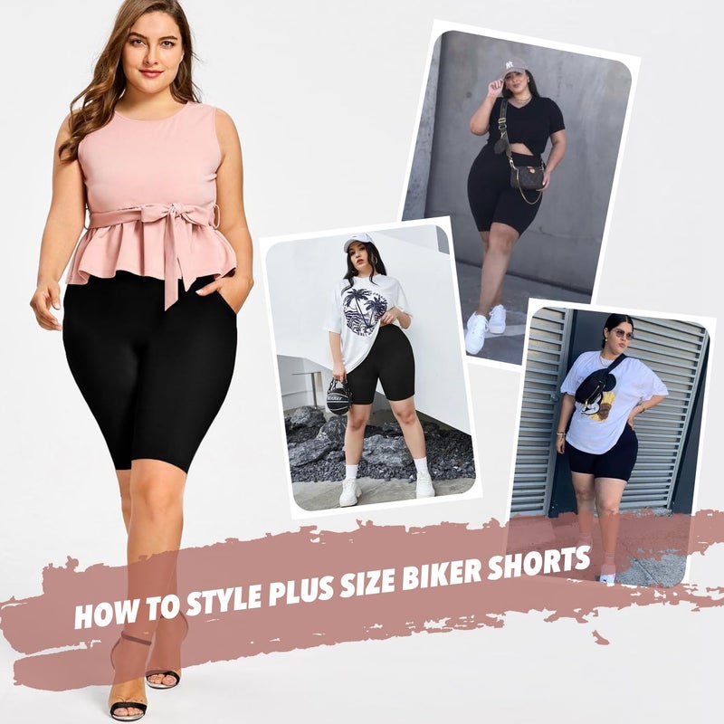 FULLSOFT Plus Size Biker Shorts for Women-High Waist X-Large-4X Tummy Control Womens Shorts with Pockets Leggings Shorts for Yoga Workout(2 Pack Black,3X) - Image 3