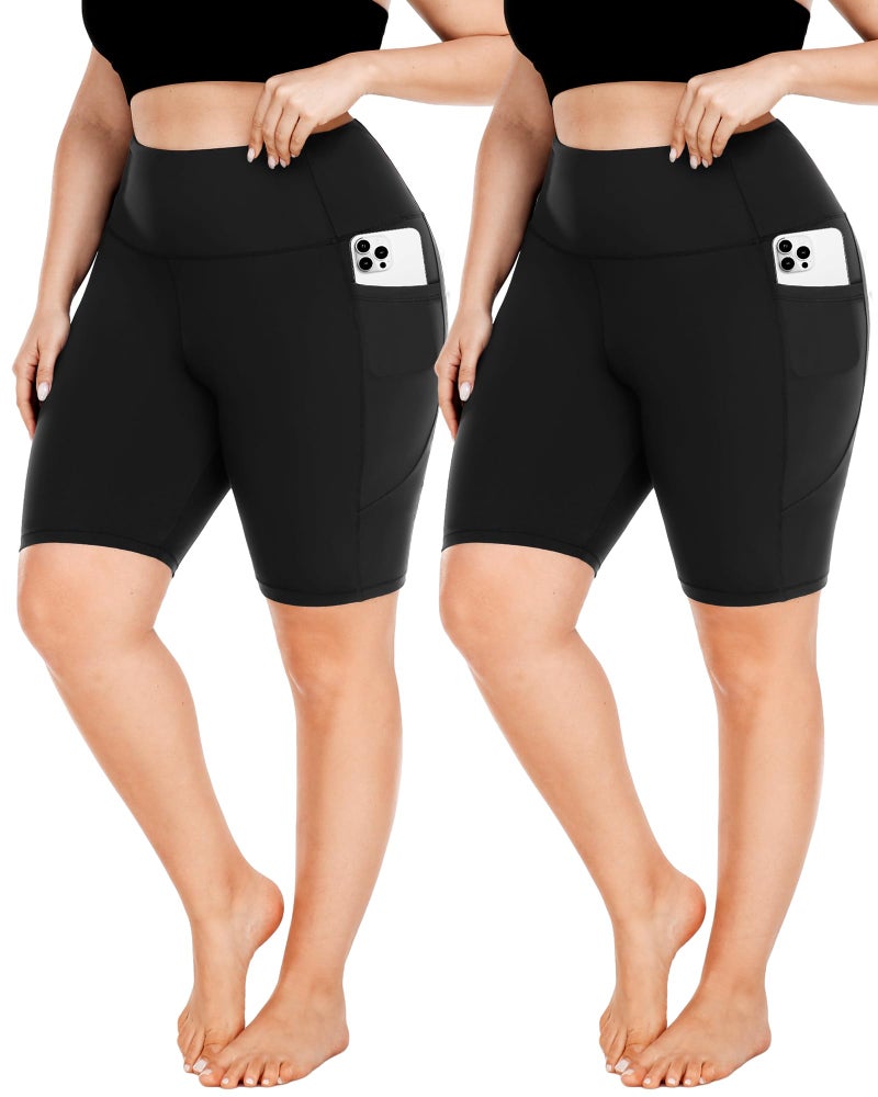 FULLSOFT Plus Size Biker Shorts for Women-High Waist X-Large-4X Tummy Control Womens Shorts with Pockets Leggings Shorts for Yoga Workout(2 Pack Black,3X) - Image 1