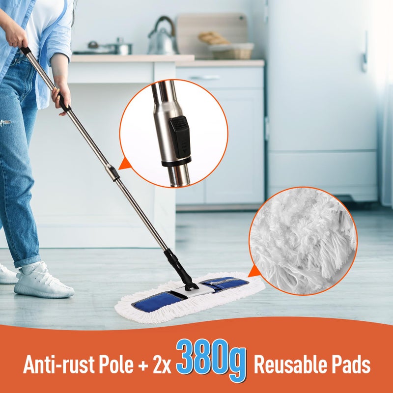 CLEANHOME 24" Heavy-Duty Commercial Dust Mop for Hardwood Floors & Large Areas - with 2 Microfiber Pads, Reinforced Telescoping Handle for Stable Cleaning in Homes, Garages & Commercial Spaces - Image 2