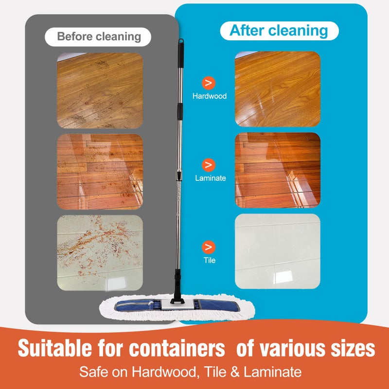 CLEANHOME 24" Heavy-Duty Commercial Dust Mop for Hardwood Floors & Large Areas - with 2 Microfiber Pads, Reinforced Telescoping Handle for Stable Cleaning in Homes, Garages & Commercial Spaces - Image 5