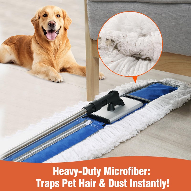 CLEANHOME 24" Heavy-Duty Commercial Dust Mop for Hardwood Floors & Large Areas - with 2 Microfiber Pads, Reinforced Telescoping Handle for Stable Cleaning in Homes, Garages & Commercial Spaces - Image 4