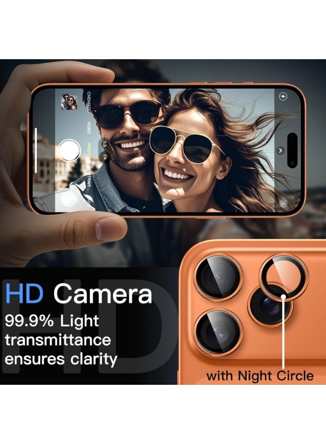 FITIT حماية عدسة الكاميرا لجهاز آيفون 17 برو/17 برو ماكس - زجاج مقسى 9H مع حلقة ألمنيوم، مضاد للبصمات، سهل التركيب - برتقالي - فيتت - Image 5